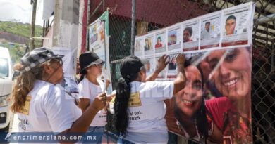 Tapizan lona de Beatriz Mojica con fichas de búsqueda tras cubrir fotografías de desaparecidos
