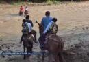 Alumnos cruzan el río en mulas por puente inconcluso en Teloloapan